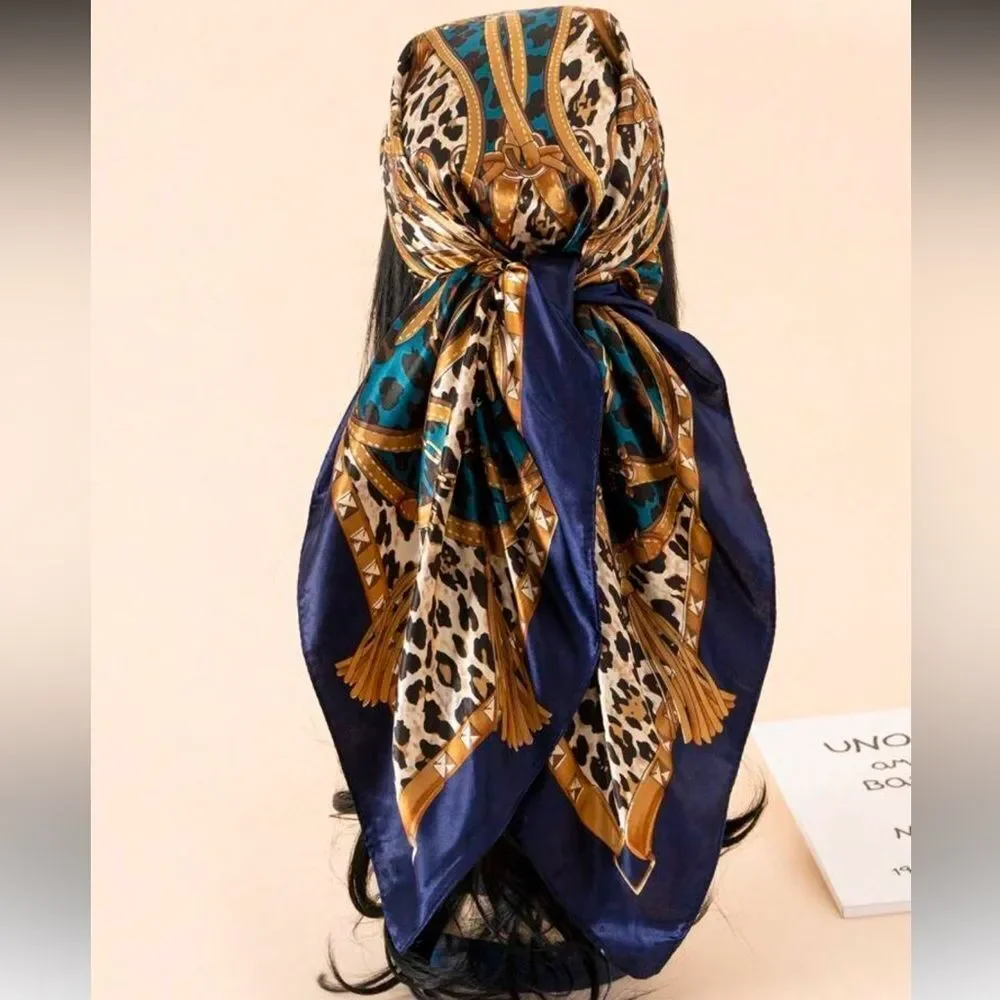 Style Leopard Print Navy Headscarf N1400